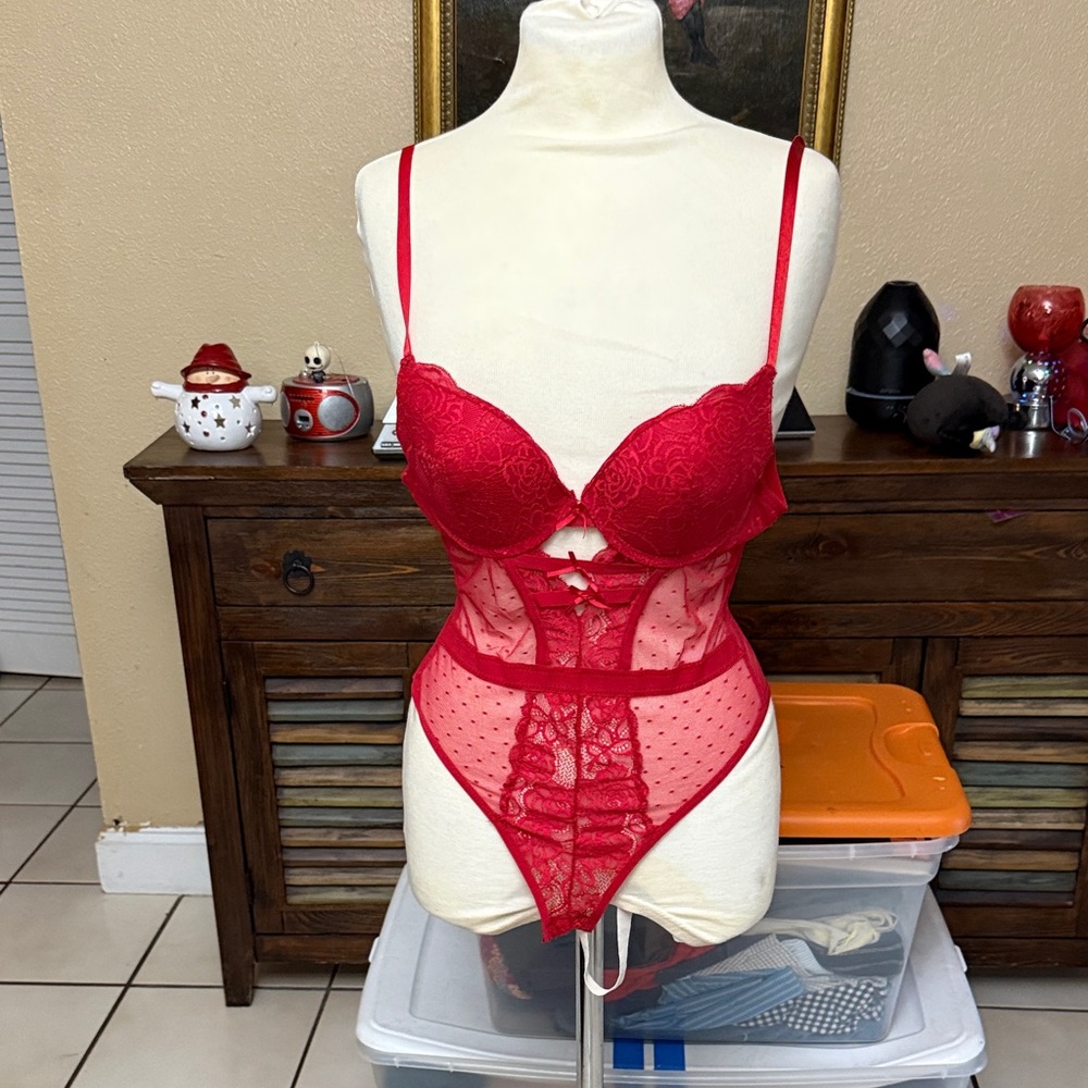 Elegant Red Lace Bodysuit
